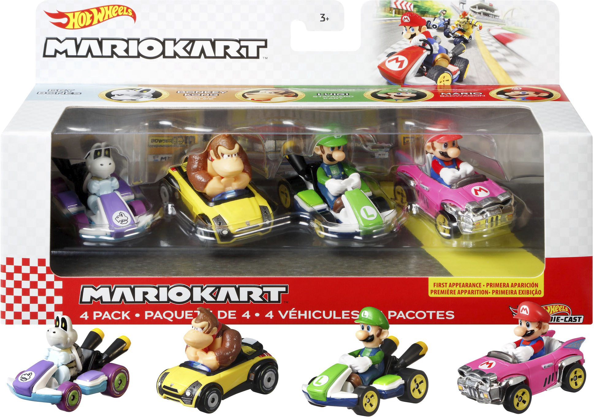 Left View: Hot Wheels - Mario Kart Vehicle 4-Pack - Styles May Vary