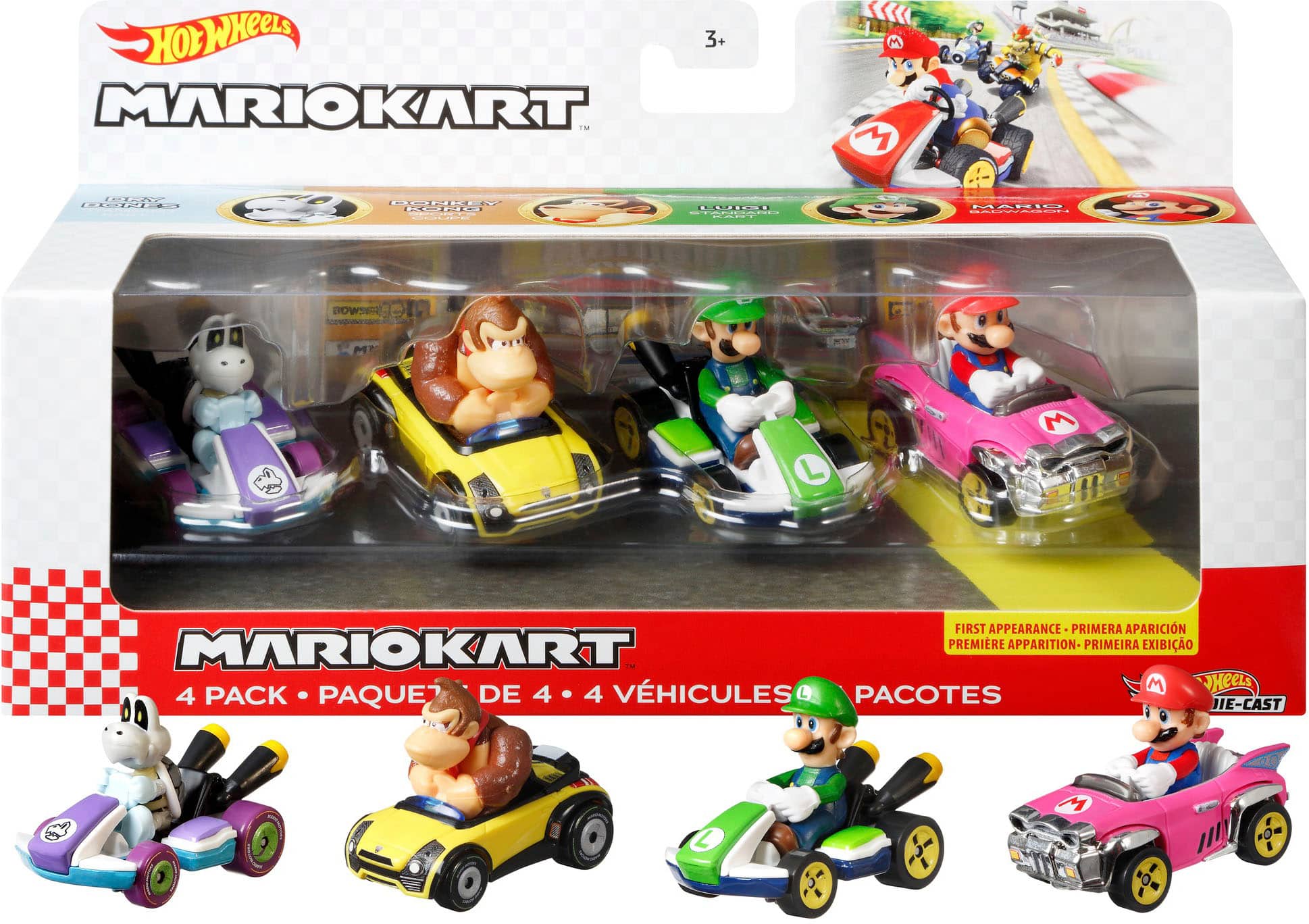 Left View: Hot Wheels - Mario Kart Vehicle 4-Pack - Styles May Vary