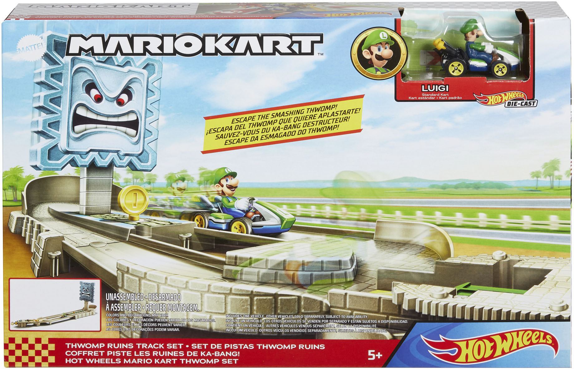 Left View: Hot Wheels - Mario Kart Thwomp Ruins Track Set
