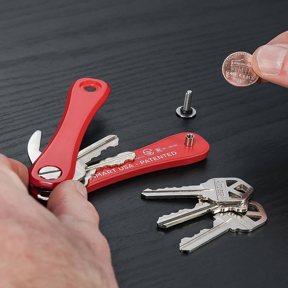 Left View: KeySmart - Pro With Tile Smart Location - Red