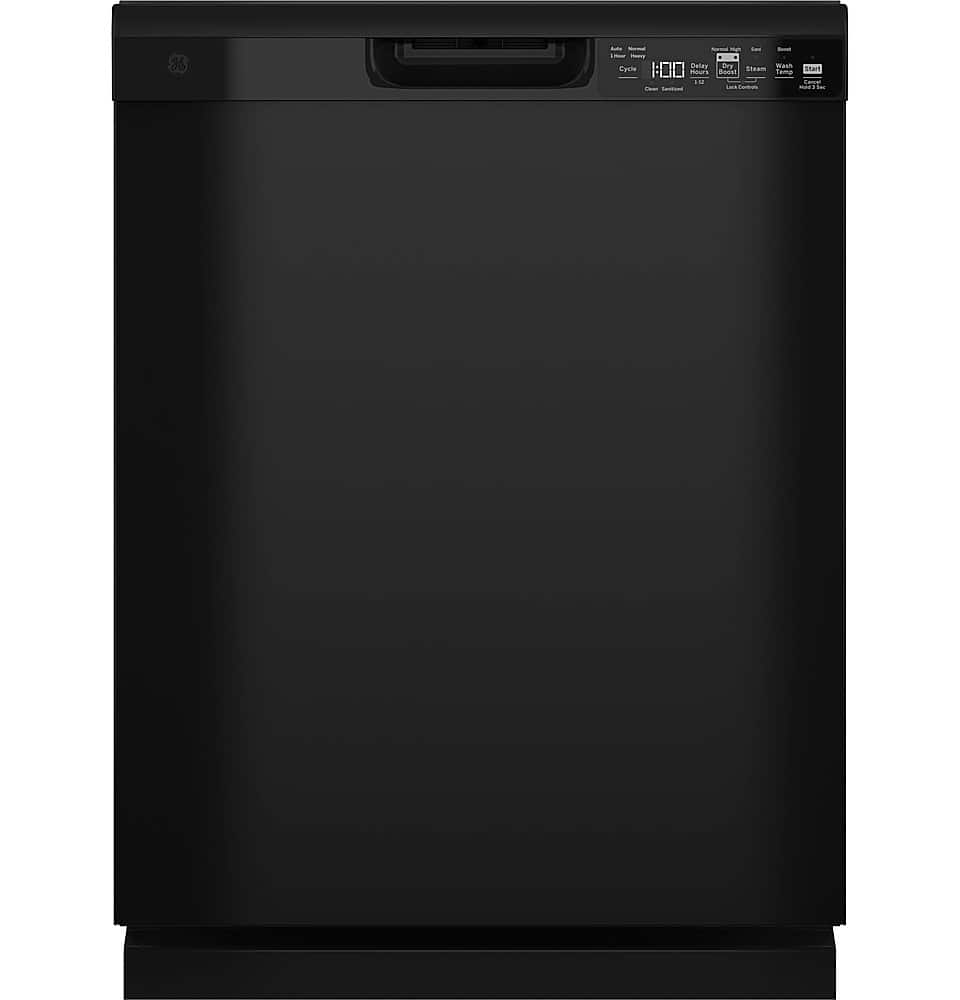 Front. GE - Front Control Built-In Dishwasher, 52 dBA - Black.