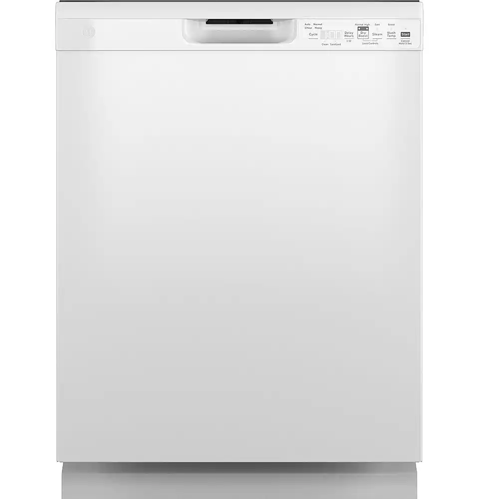 GE - 24" Front Control Built-In Plastic Tub Dishwasher with Steam + Sanitization and 52 dBA - White