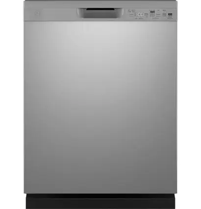 Front. GE - Front Control Built-In Dishwasher, 52 dBA - Stainless Steel.