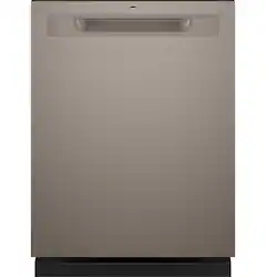 GE - 24" Top Control Built-In Plastic Tub Dishwasher with 3rd Rack, Bottle Jets and 50 dBA - Slate - Front_Zoom