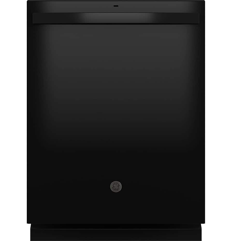 Front. GE - 24" Top Control Built-In Plastic Tub Dishwasher with Sanitize Cycle and 52 dBA - Black.