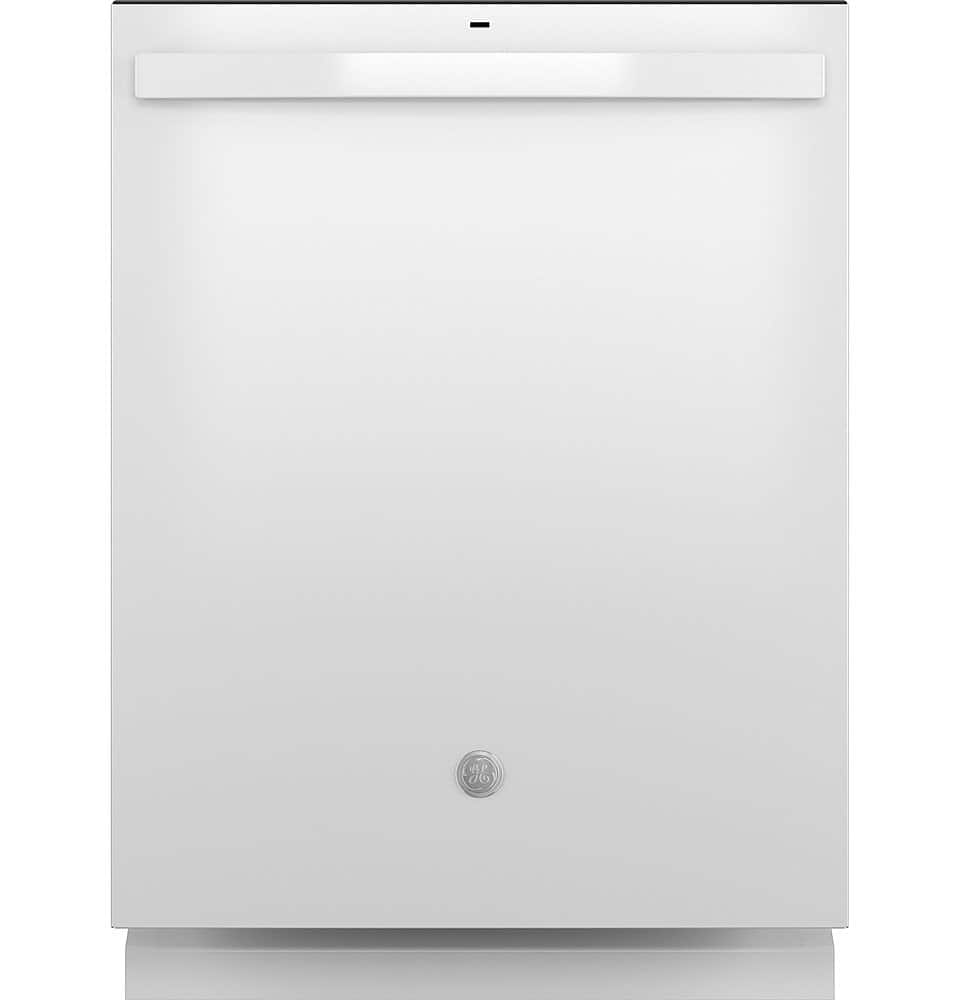 Front. GE - 24" Top Control Built-In Plastic Tub Dishwasher with Sanitize Cycle and 52 dBA - White.