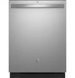 GE - 24" Top Control Built-In Plastic Tub Dishwasher with Sanitize Cycle and 52 dBA - Stainless Steel - Front_Zoom