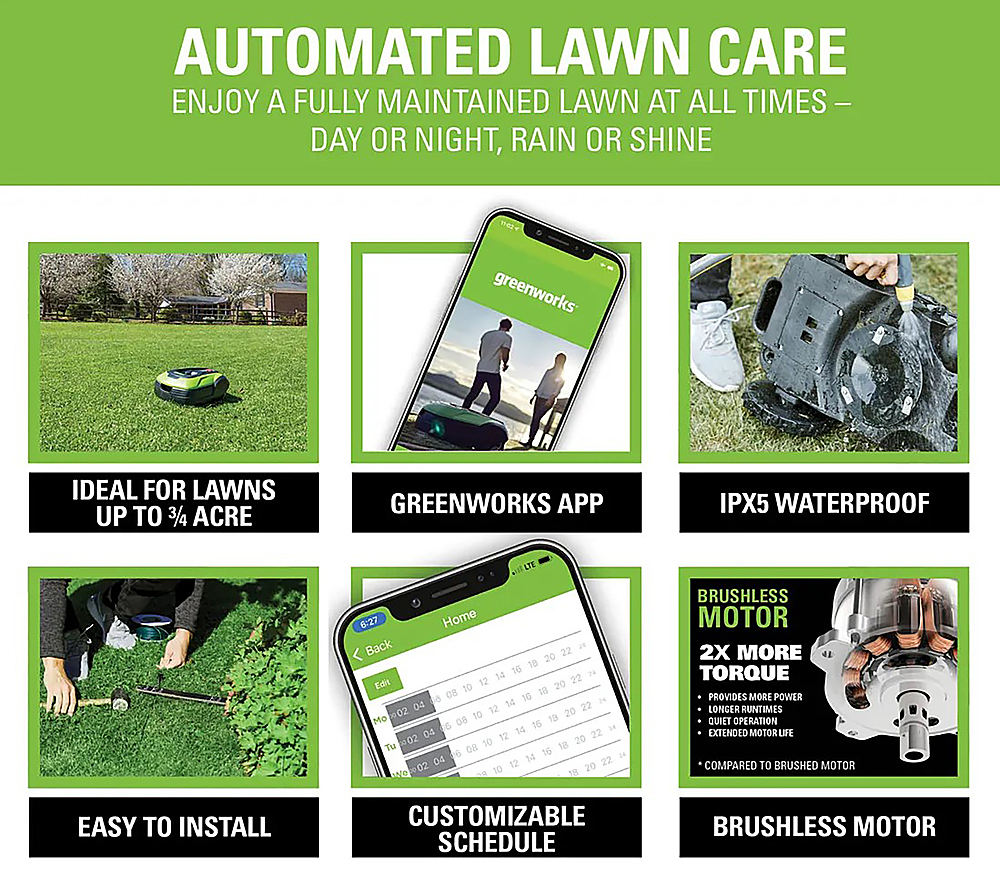 Left View: Greenworks - Optimow Robotic Lawn Mower - Green