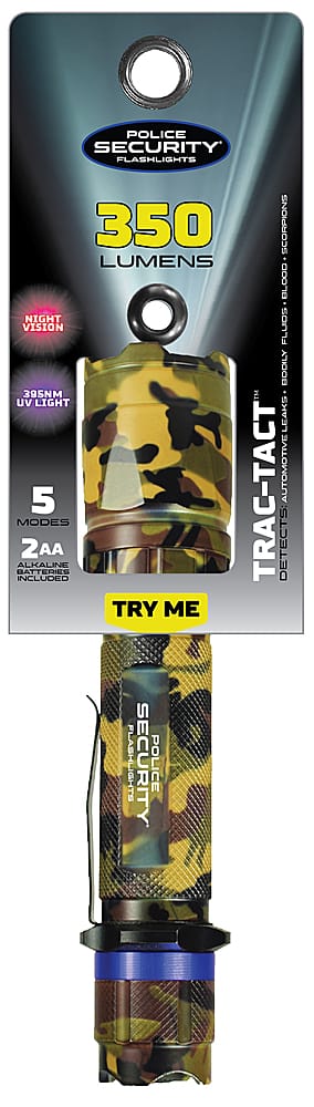 Angle. Police Security - Trac Tact 350 Lumen Flashlight with 395 Nm UV - Camo.