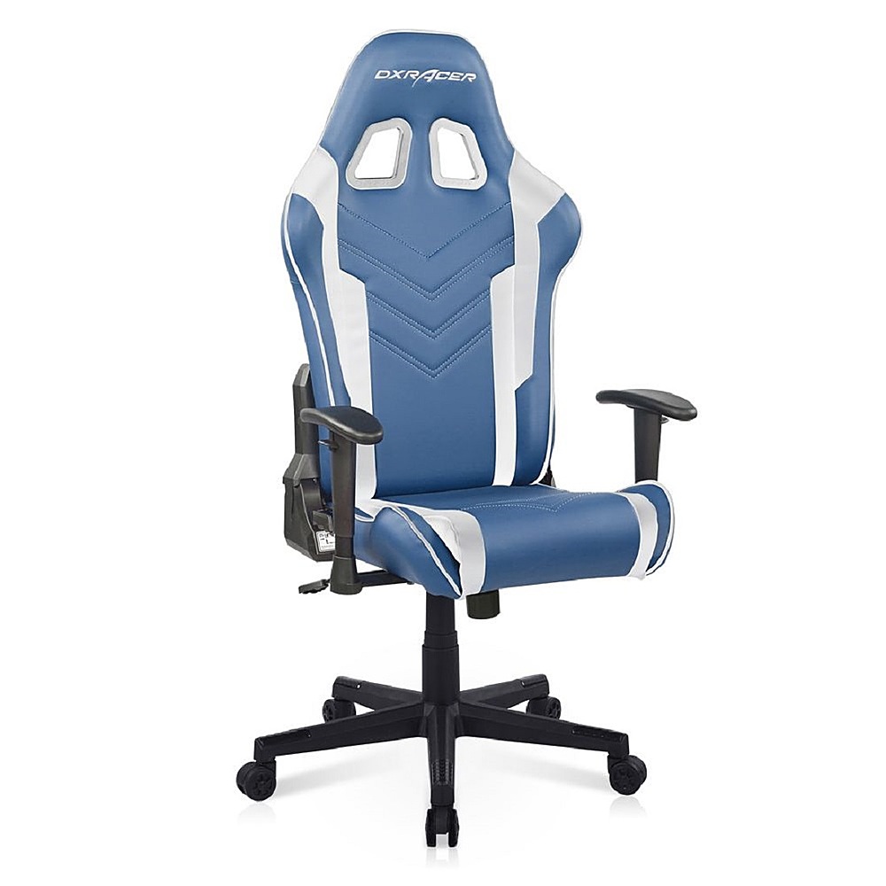 DXRacer P Series GC-P88-BW-M1-01 Blue and White Gaming Chair - Premium PVC  Leather Racing Style Computer Chair with Ergonomic Headrest and Lumbar