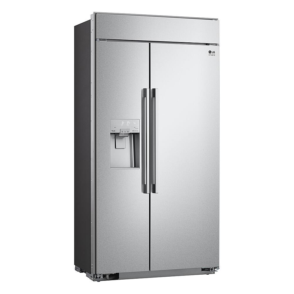 Angle. LG - STUDIO 25.6 Cu. Ft. Side-by-Side Built-In Smart Refrigerator with Tall Ice and Water Dispenser - Stainless Steel.
