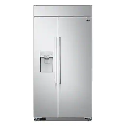 Front. LG - STUDIO 25.6 Cu. Ft. Side-by-Side Built-In Smart Refrigerator with Tall Ice and Water Dispenser - Stainless Steel.