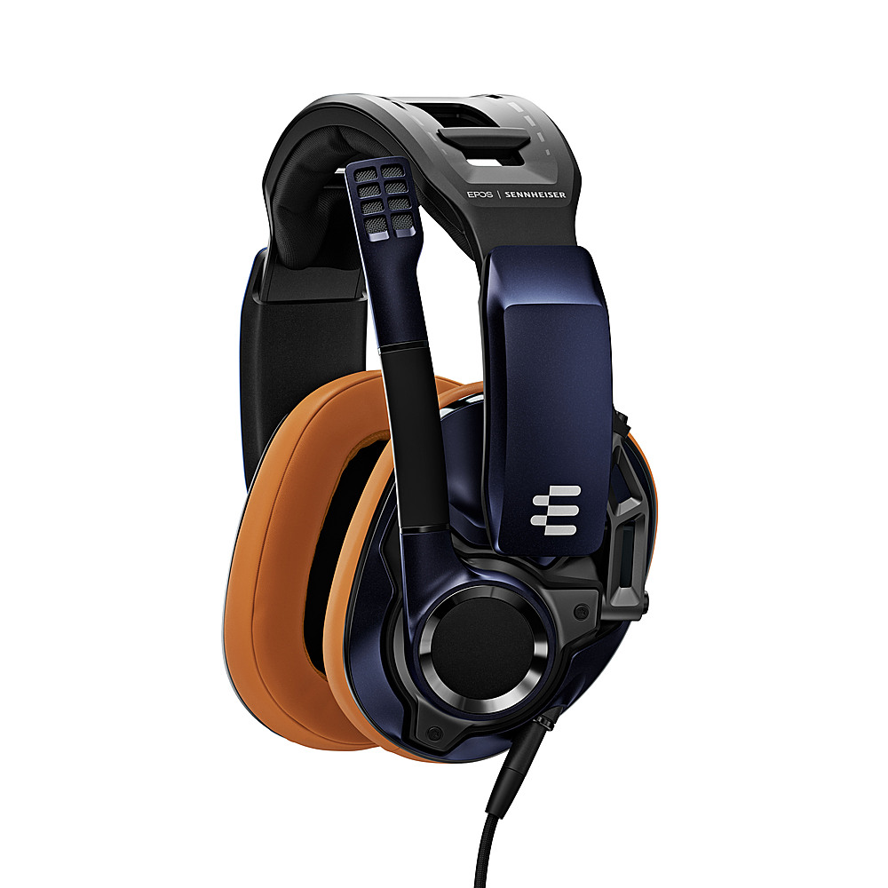 Left View: EPOS - GSP 602 Professional Closed Acoustic Gaming Headset with noise cancelling microphone - Blue and Brown