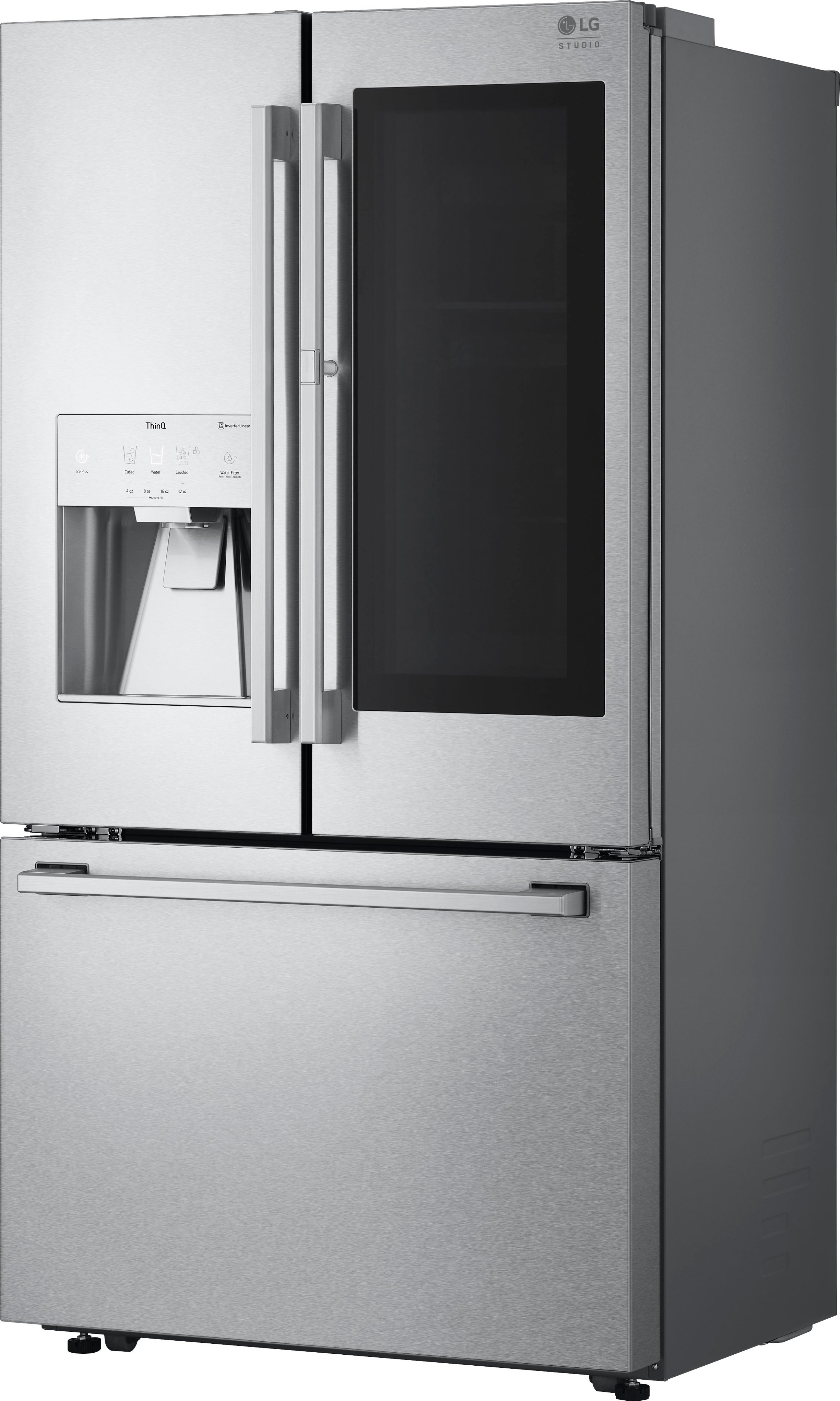 Angle View: LG - STUDIO 23.5 Cu. Ft. French Door Counter-Depth Smart Refrigerator with Craft Ice - Stainless steel