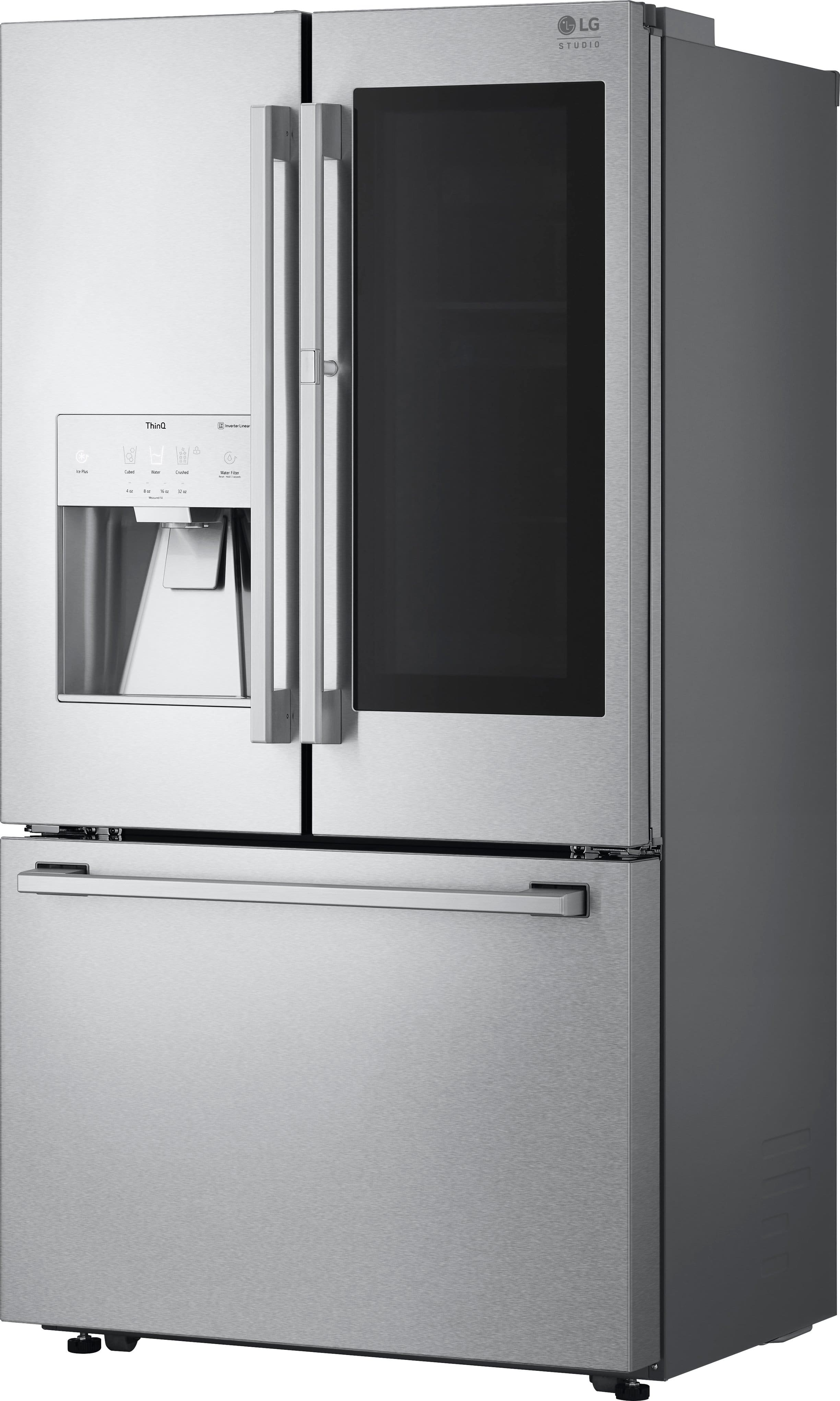 Angle. LG - STUDIO 23.5 Cu. Ft. French Door-in-Door Counter-Depth Smart Refrigerator with Craft Ice - PrintProof Stainless Steel.