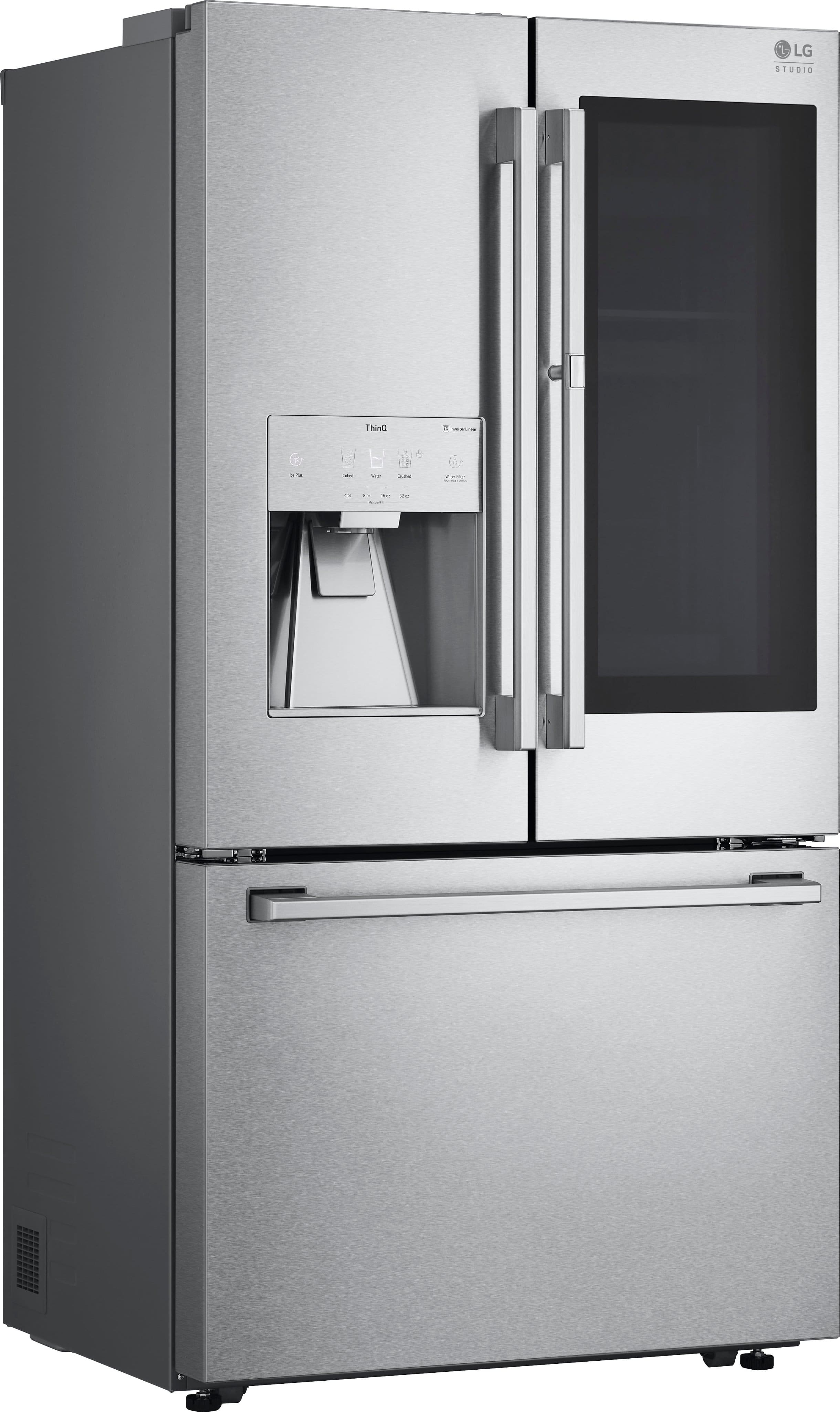 Left. LG - STUDIO 23.5 Cu. Ft. French Door-in-Door Counter-Depth Smart Refrigerator with Craft Ice - PrintProof Stainless Steel.