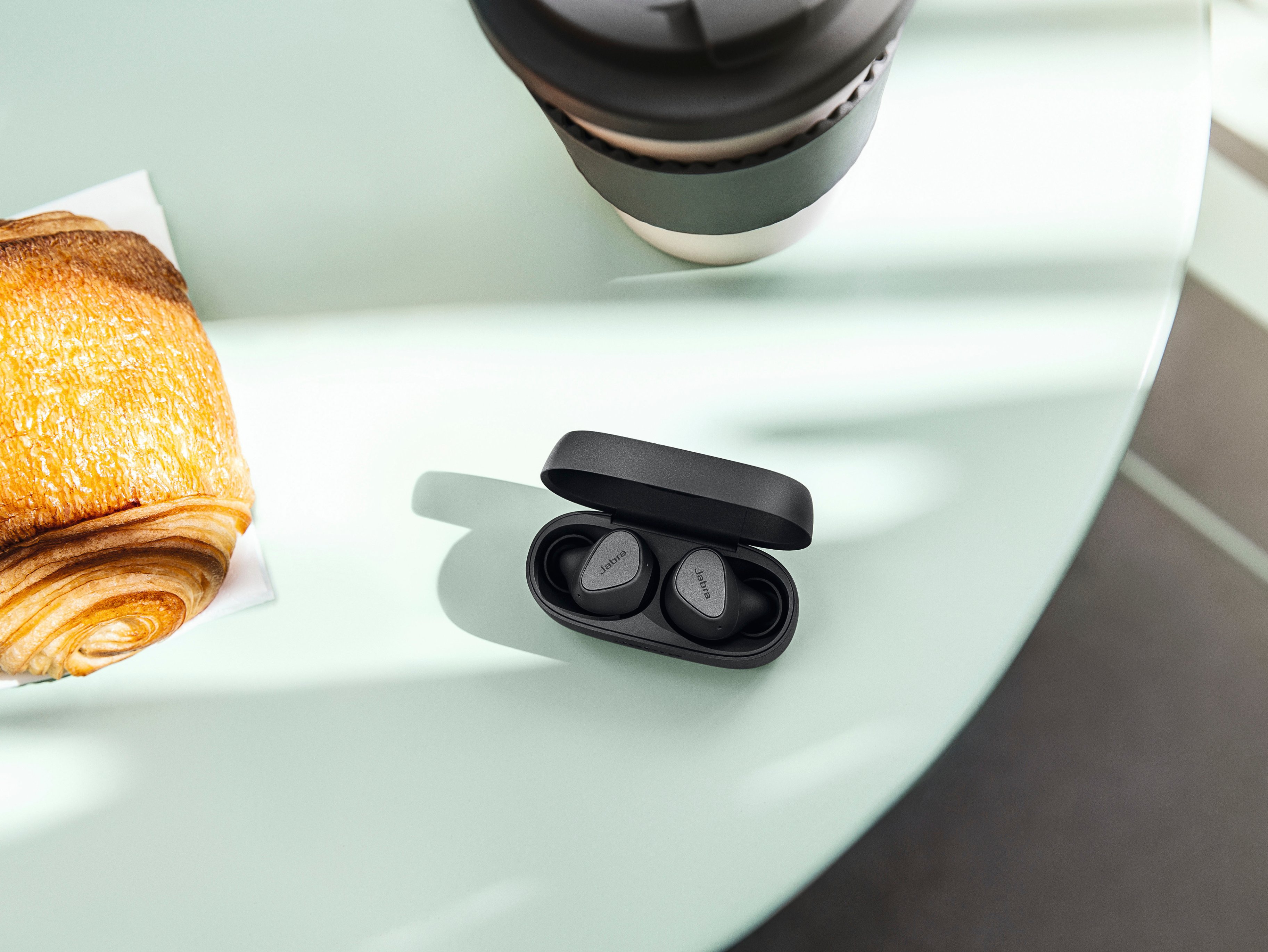 Left View: Jabra - Elite 75t True Wireless Active Noise Cancelling In-Ear Headphones - Black