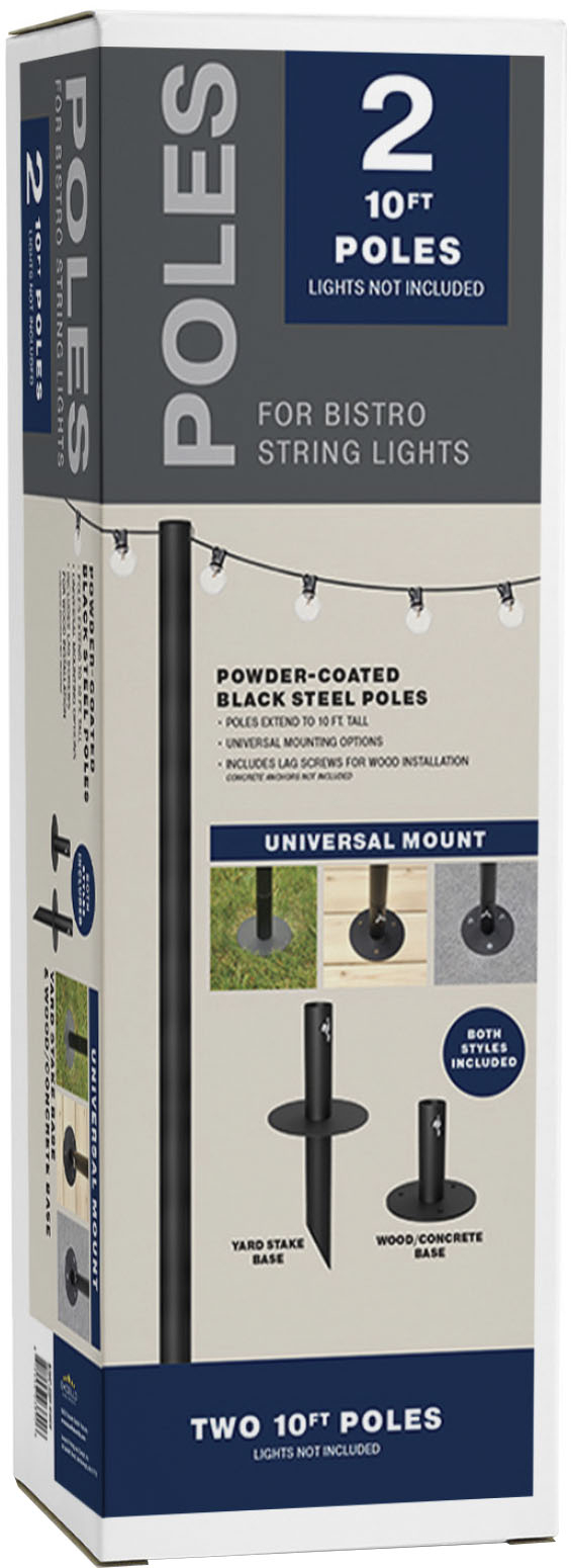 Excello Global Products Bistro 10' String Light Poles (2-Pack) in Black | EGP-HD-0359