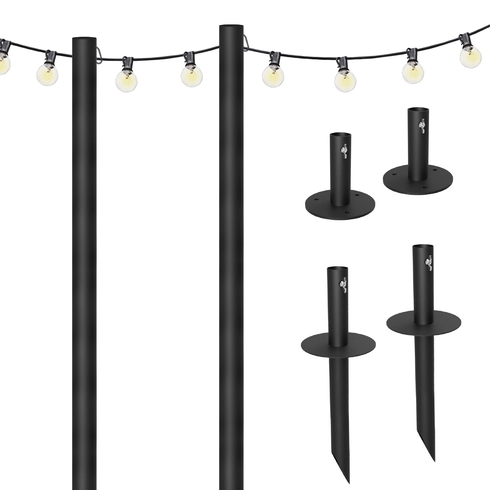 Angle View: Excello Global Products - Bistro String Light Poles - 2 Pack - Extends to 10 Feet - 50 Feet of String Lights Included - Black