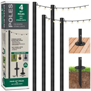 Excello Global Products - Bistro String Light Poles - 4 Pack - Extends to 10 Feet - 100 Feet of String Lights Included