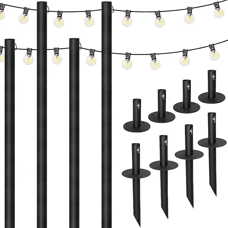 Excello Global Products Bistro String Light Poles 4 Pack Extends to 10 ...