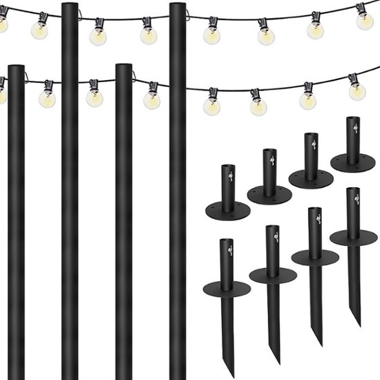 Front Zoom. Excello Global Products - Bistro String Light Poles - 4 Pack - Extends to 10 Feet - 100 Feet of String Lights Included - Black.