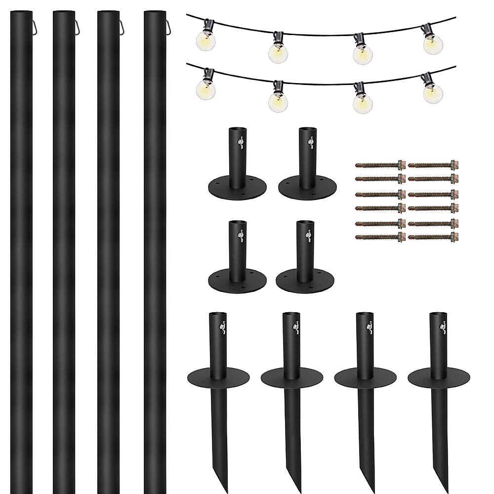 Alt View 20. Excello Global Products - Bistro String Light Poles - 4 Pack - Extends to 10 Feet - 100 Feet of String Lights Included - Black.