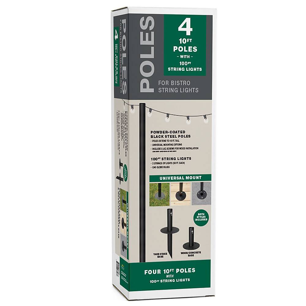 Alt View 21. Excello Global Products - Bistro String Light Poles - 4 Pack - Extends to 10 Feet - 100 Feet of String Lights Included - Black.