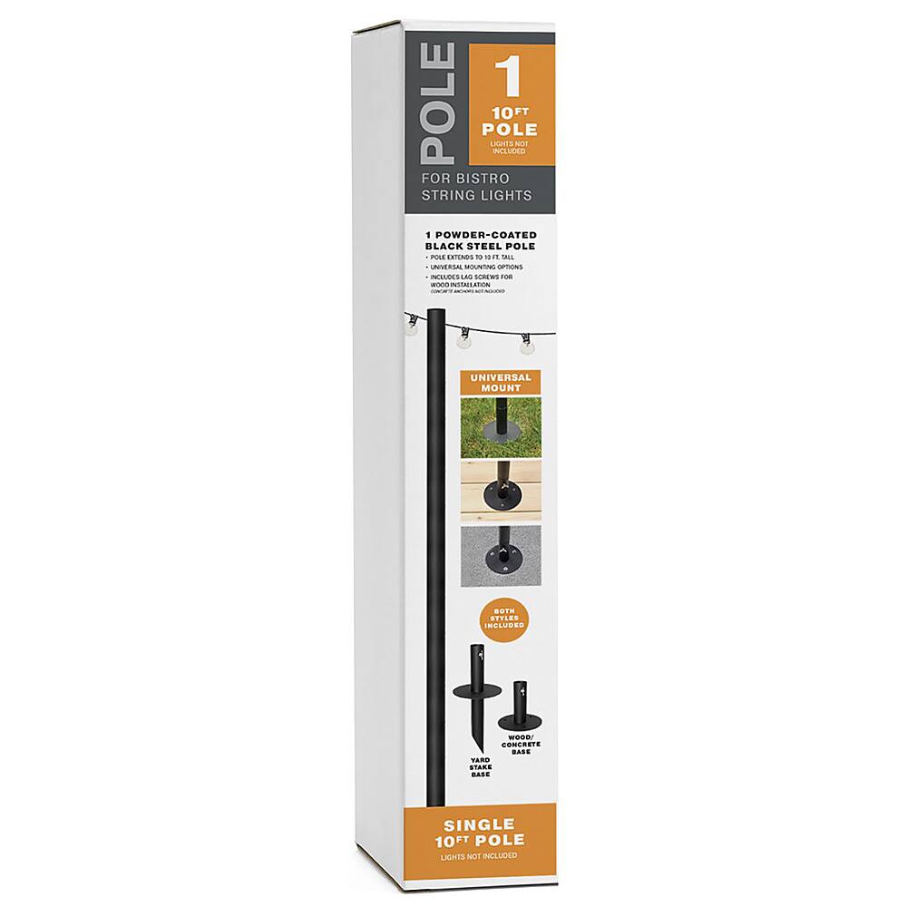 Angle. Excello Global Products - Bistro String Light Pole - 1 Pack - Extends to 10 Feet - Universal Mounting Options - Black.