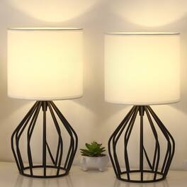 Oumilen - 2 Pack Boho Style Table Lamps w/ Black Metal Cage Base Bedside Lamp for Den Dorm