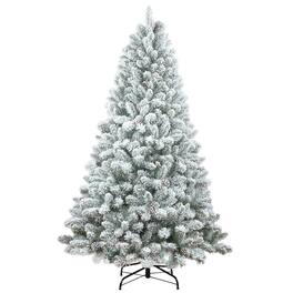 Ecooso - 6FT Flocked Christmas Tree with Pine Cones – Snowy PVC, 888 Tips, 36 Natural Pinecones, Sturdy Metal Stand - Green,White