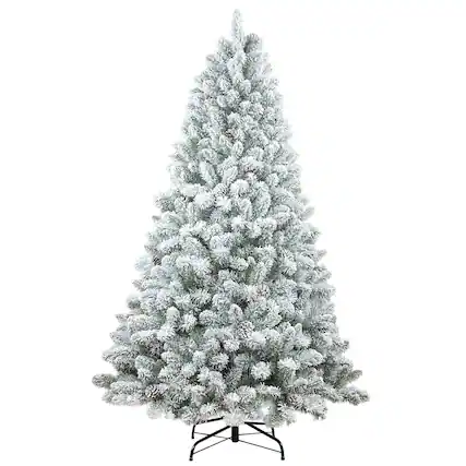 Front. Ecooso - 6FT Flocked Christmas Tree with Pine Cones – Snowy PVC, 888 Tips, 36 Natural Pinecones, Sturdy Metal Stand - Green,White.
