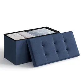 Songmics Home - 76 cm Folding Storage Ottoman Bench, Ottoman Foot Rest, Storage Chest, Load 300 kg, for Living Room, Entryway - Midnight Blue