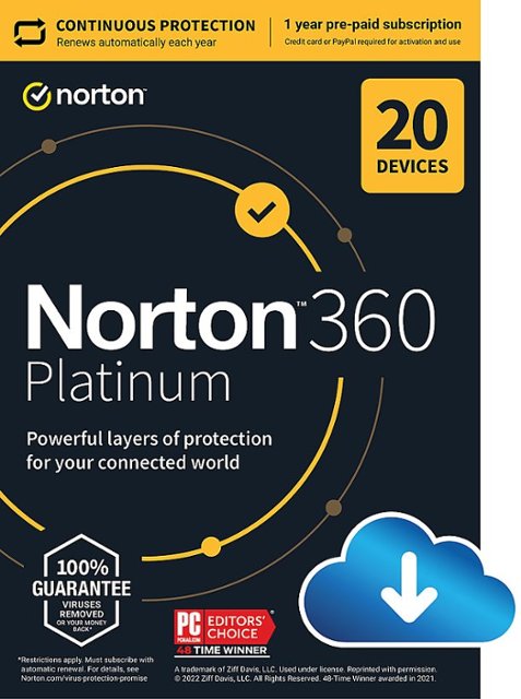Front Zoom. Norton - 360 Platinum (20-Device) (1-Year Subscription with Auto Renewal) - Android, Mac OS, Windows, Apple iOS [Digital].