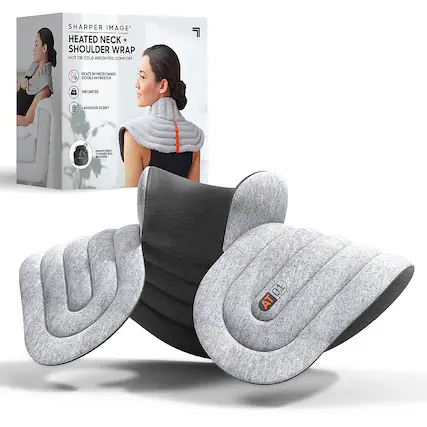Front. Sharper Image - Heated Neck and Shoulder Aromatherapy Wrap, Lavender Scented Hot/Cold - Gray.