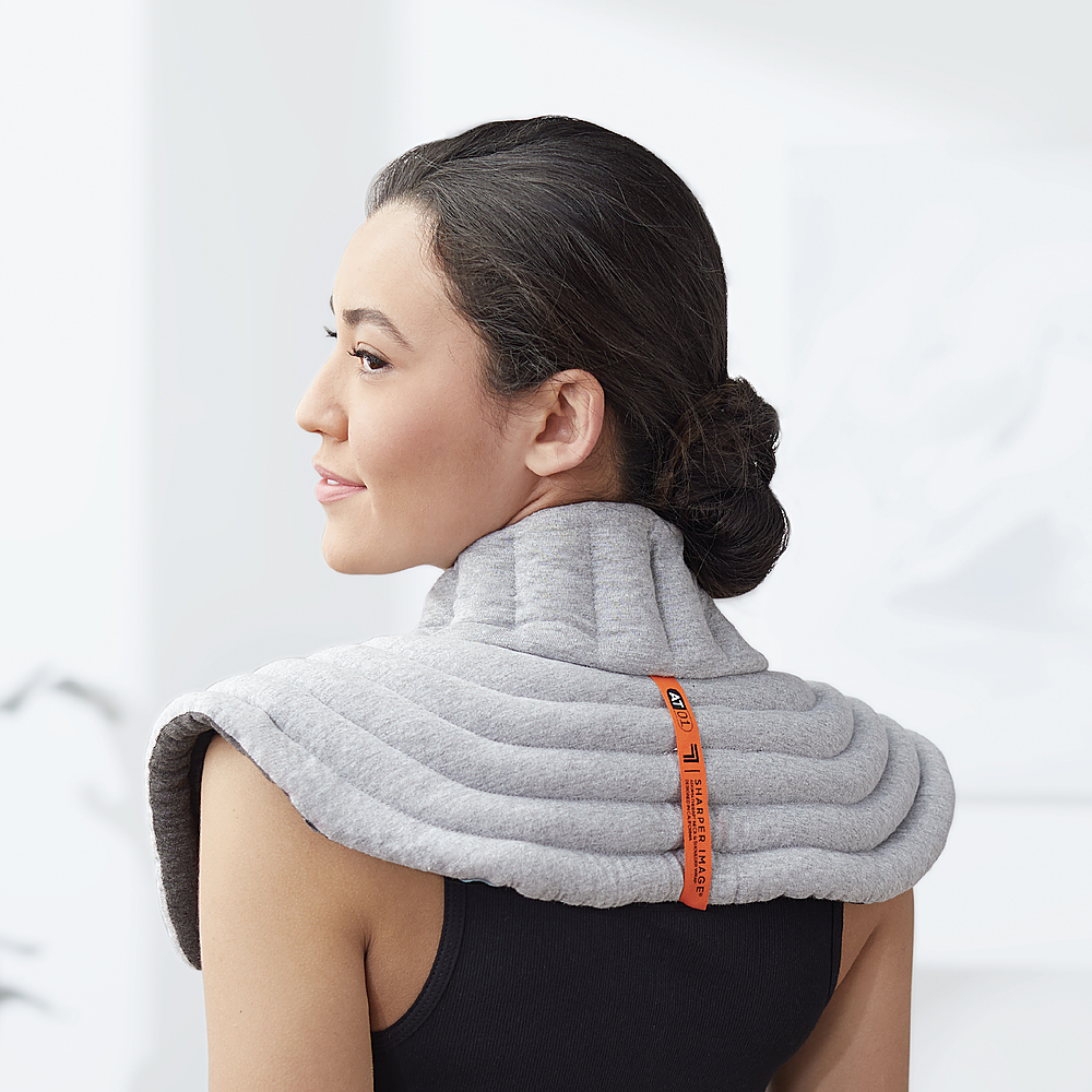 Left View: Sharper Image - Heated Neck and Shoulder Aromatherapy Wrap, Lavender Scented Hot/Cold - Gray