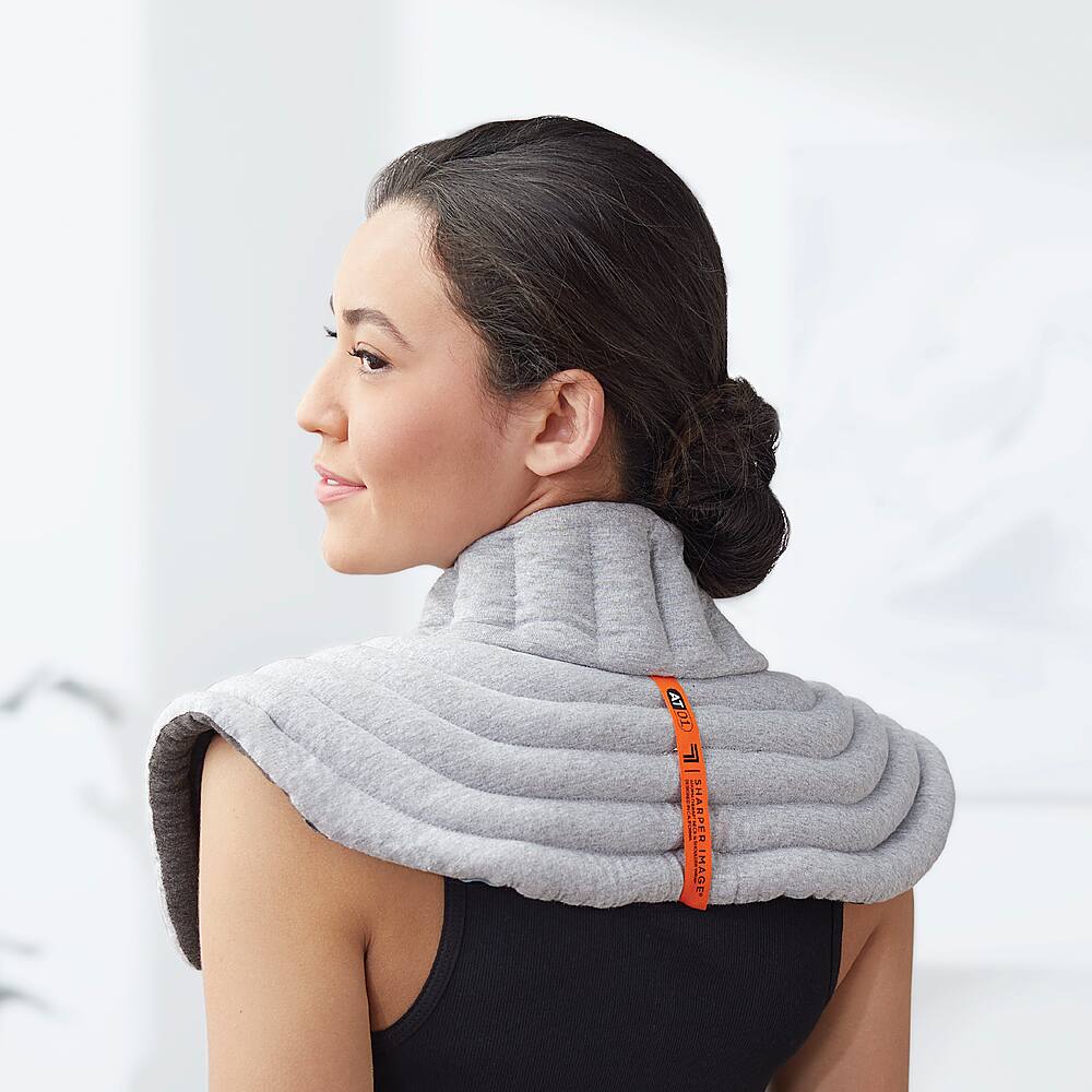 Left. Sharper Image - Heated Neck and Shoulder Aromatherapy Wrap, Lavender Scented Hot/Cold - Gray.