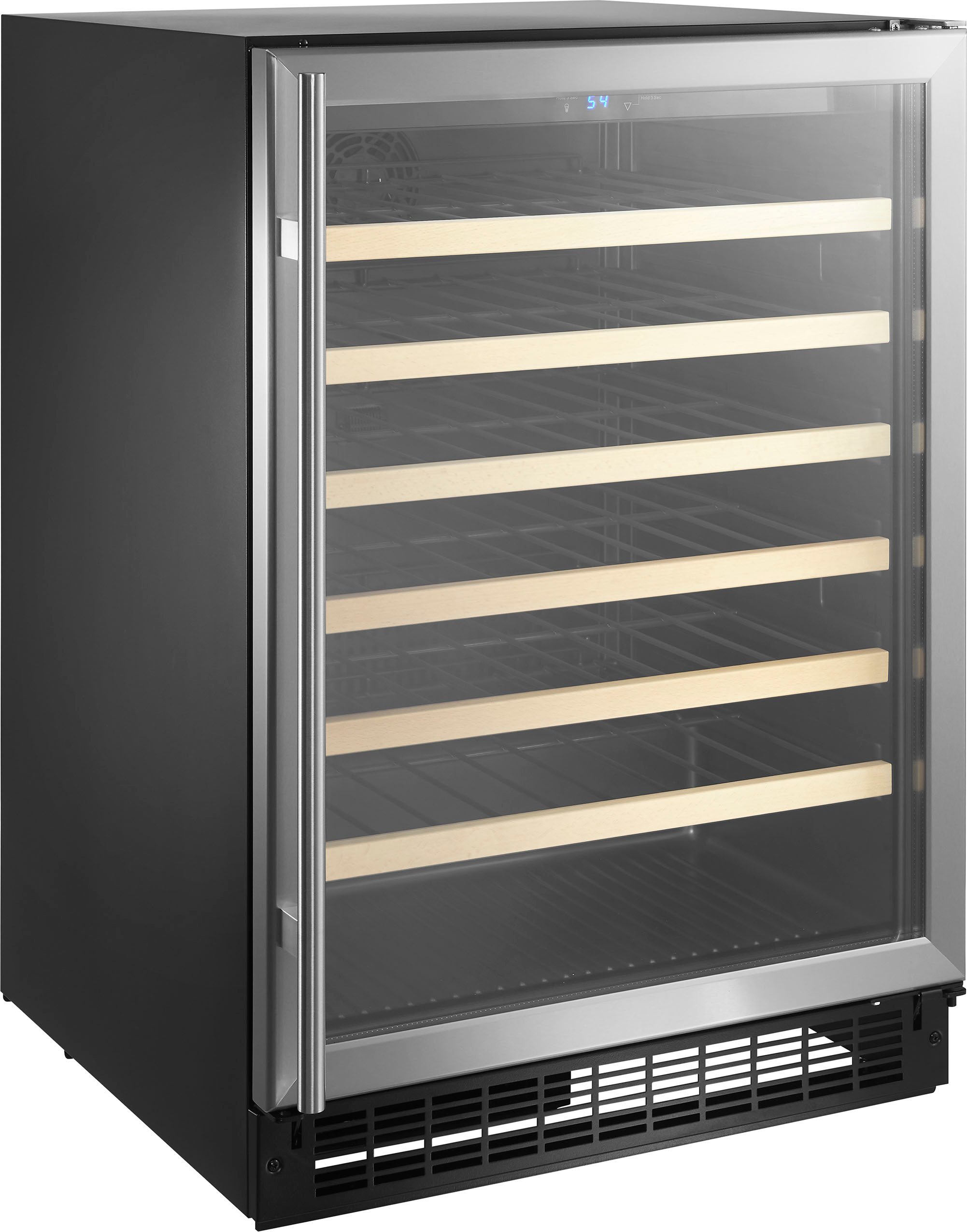 Angle View: Whirlpool - 54-Bottle Built-In Wine Cooler - Black Stainless Steel