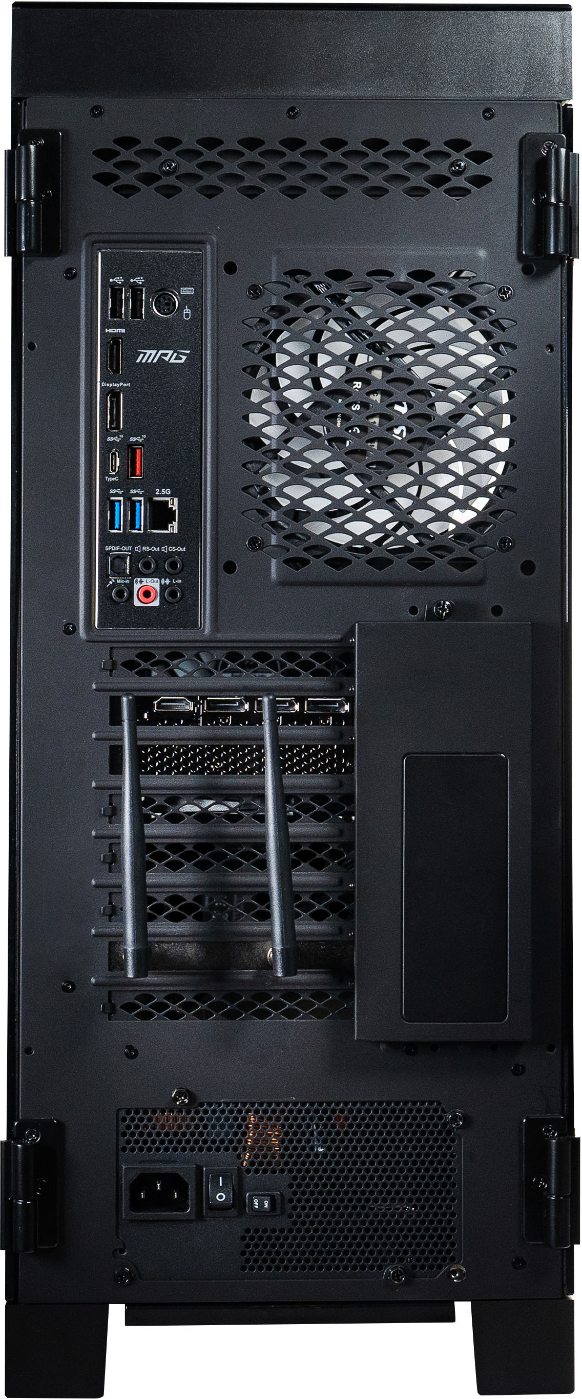 Back View: MSI - MAG CORELIQUID 240R V2 - AIO ARGB CPU Liquid Cooler - Rotating Cap Design - 240mm Radiator - Dual 120mm ARGB PWM Fans - Black