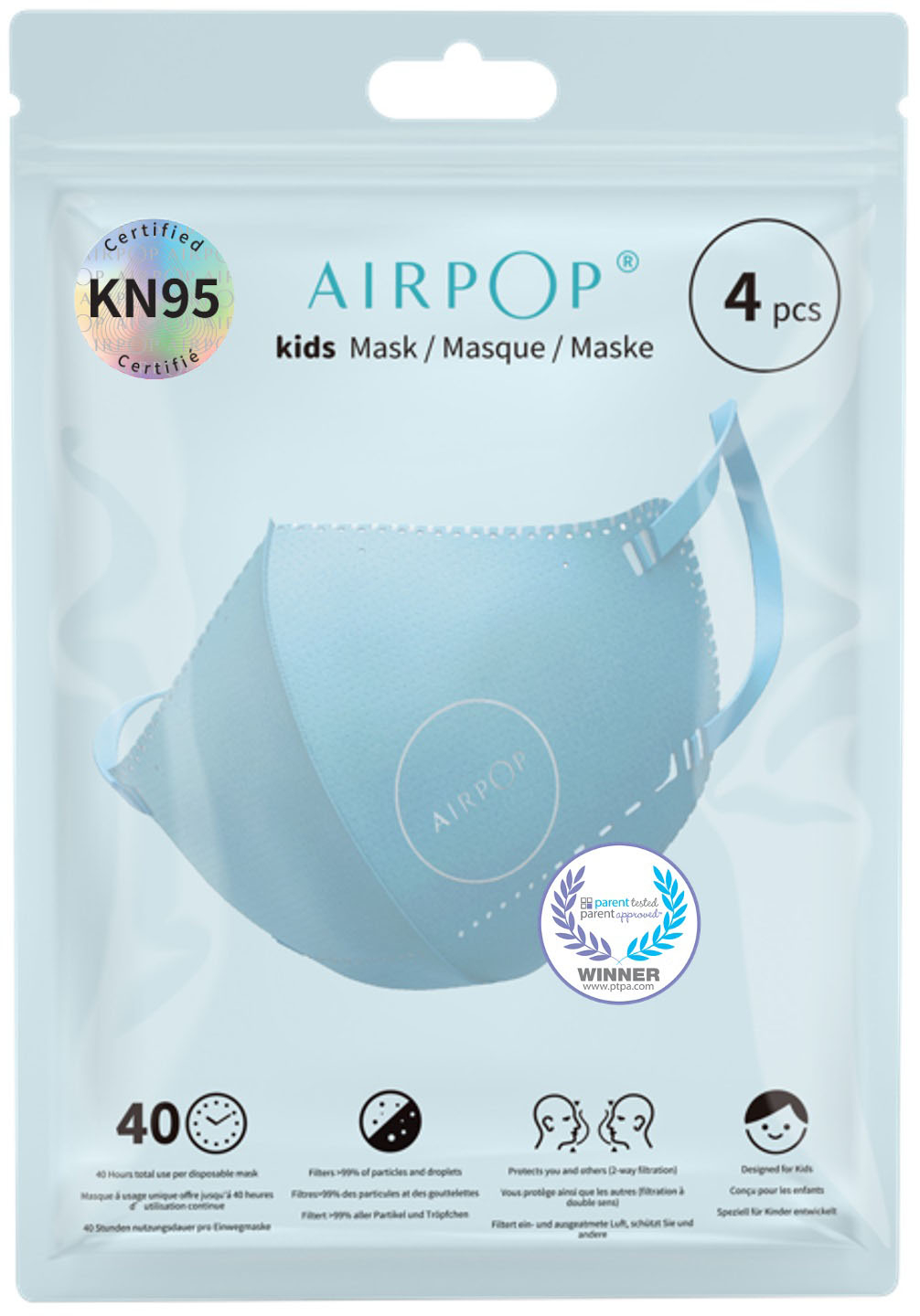 AirPOP Kids KN95 Mask 4pcs - Blue