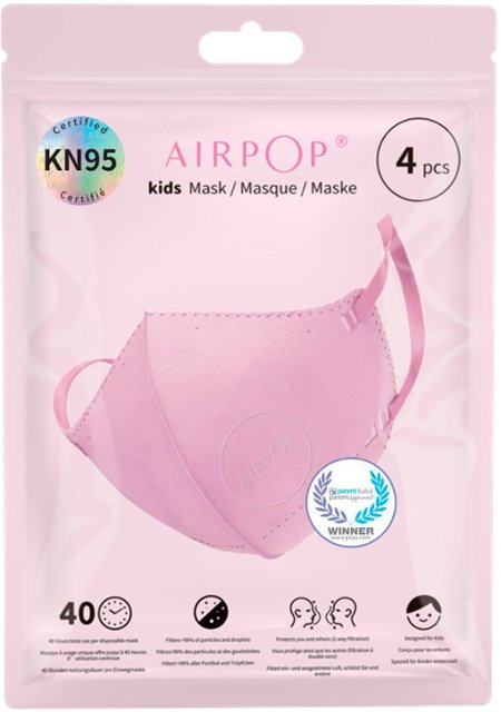Front Zoom. AirPOP Kids KN95 Mask 4pcs - Pink.