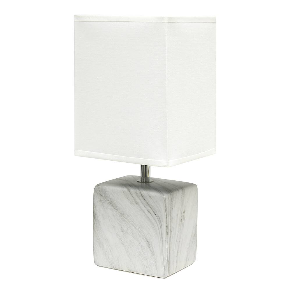 Angle. Simple Designs - Petite Marbled Ceramic Table Lamp with Fabric Shade - White base/White shade.