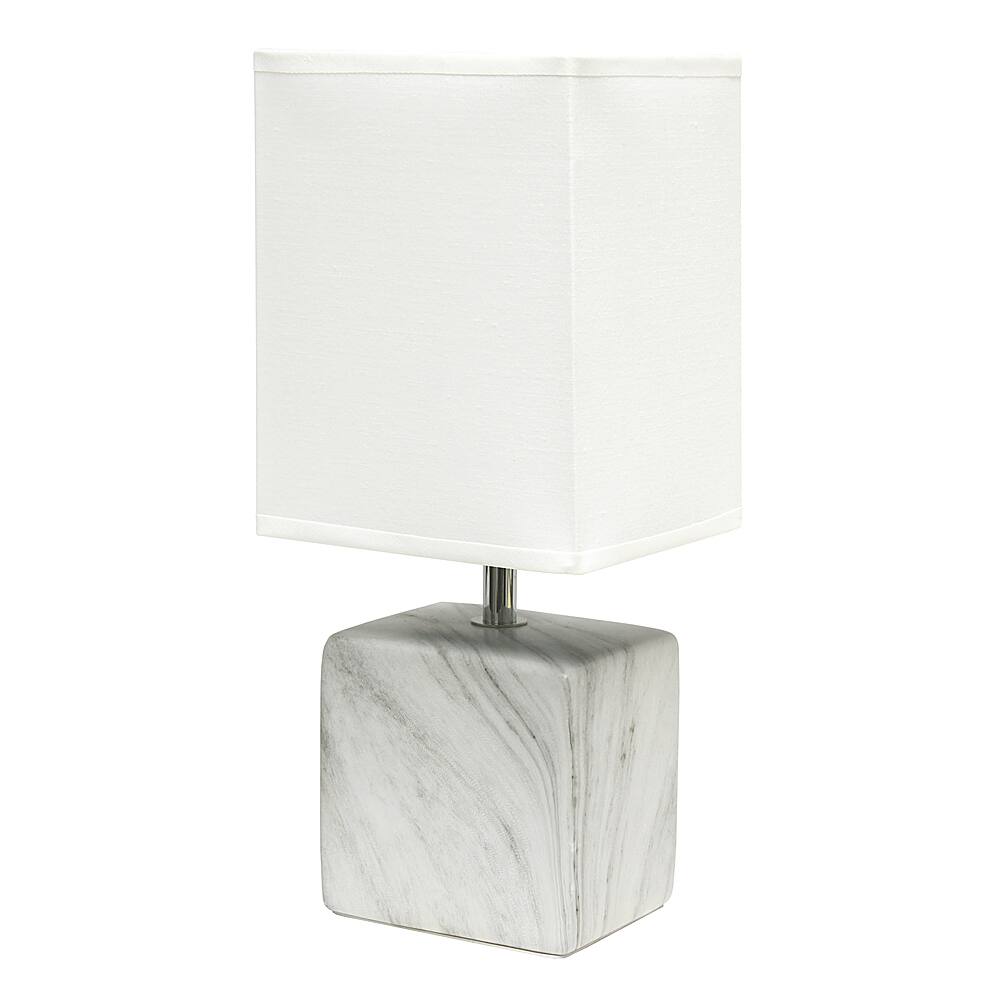 Angle View: Simple Designs - Petite Marbled Ceramic Table Lamp with Fabric Shade - White base/White shade