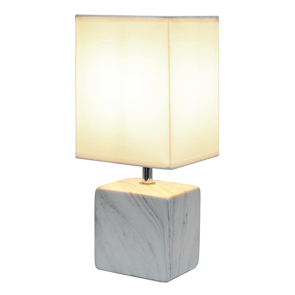 Front. Simple Designs - Petite Marbled Ceramic Table Lamp with Fabric Shade - White base/White shade.