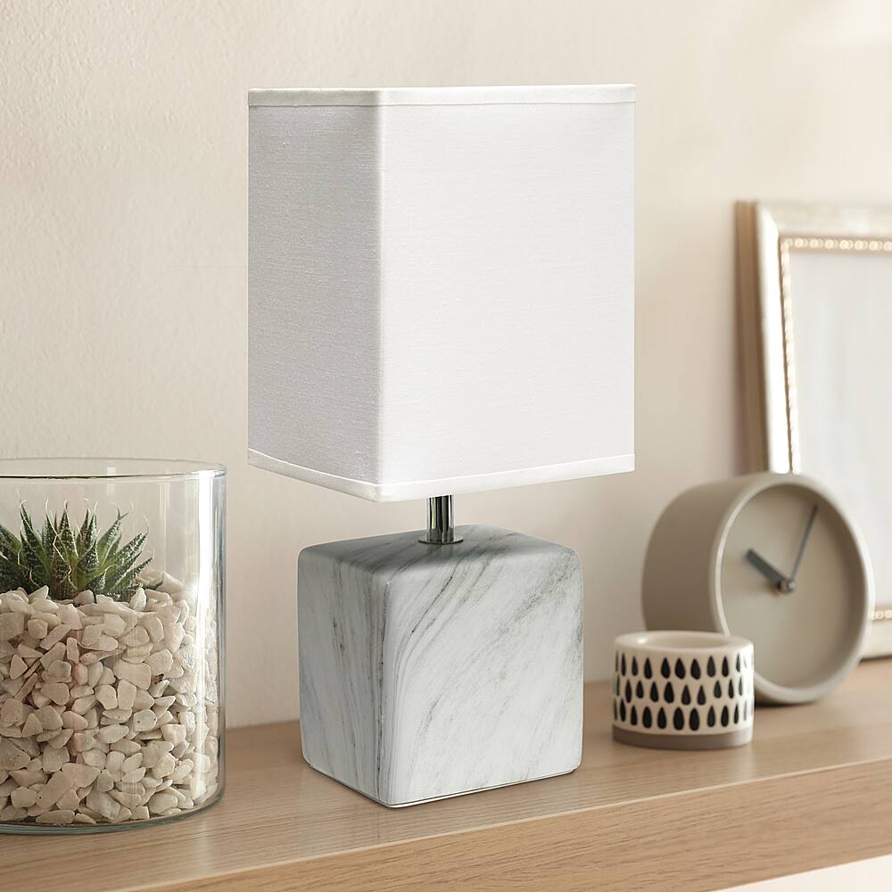 Alt View 11. Simple Designs - Petite Marbled Ceramic Table Lamp with Fabric Shade - White base/White shade.