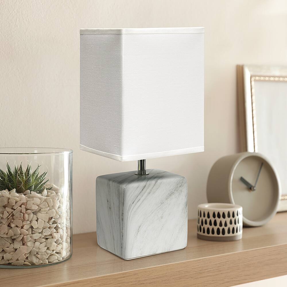 Simple Designs Petite Marbled Ceramic Table Lamp with Fabric Shade