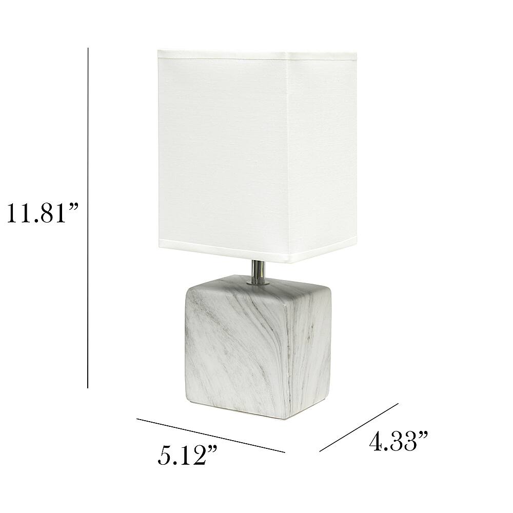 Left. Simple Designs - Petite Marbled Ceramic Table Lamp with Fabric Shade - White base/White shade.