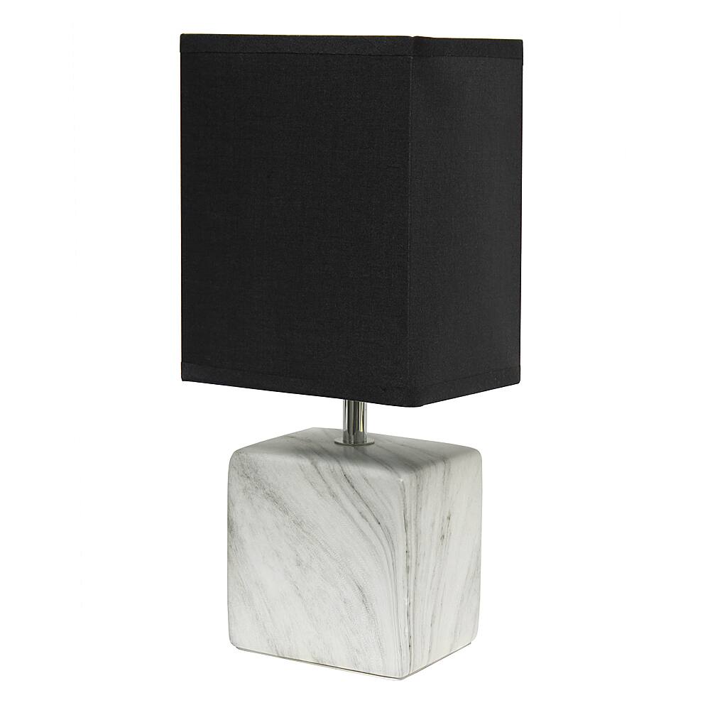 Angle. Simple Designs - Petite Marbled Ceramic Table Lamp with Fabric Shade - White base/Black shade.
