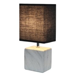Simple Designs - Petite Marbled Ceramic Table Lamp with Fabric Shade - White base/Black shade - Front_Zoom