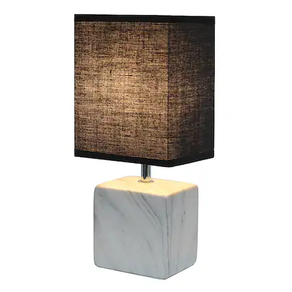 Front. Simple Designs - Petite Marbled Ceramic Table Lamp with Fabric Shade - White base/Black shade.